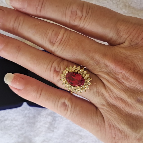 Padparadscha Sapphire & Genuine Moissanite Double Halo Ring. - Picture 8 of 10